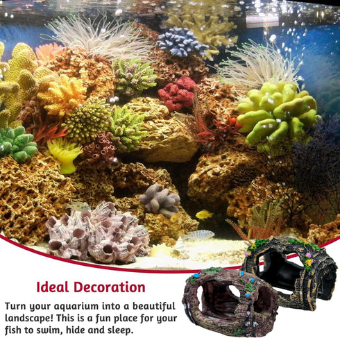 2 PCS Broken Barrel Aquarium Decorations, Caves Hide Hut Fish Tank Ornaments, Shipwreck Theme Landscaping Hideouts Accessories...