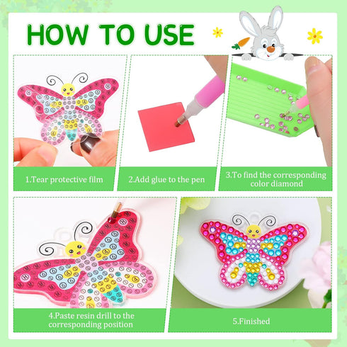 Inbagi 15 Pcs Spring Diamond Painting Keychains Spring Flower Diamond Art Keychains Spring Animal 5d Diamond Key Chains Ring Pendant DIY Diamond D...