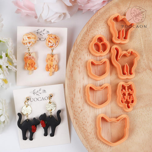 Puocaon Cat Polymer Clay Cutters - 7 Pcs Clay Cutters for Polymer Clay Jewelry, Cute Balloon Kitten Clay Earring Cutters, Cat Face Shape Polymer C...