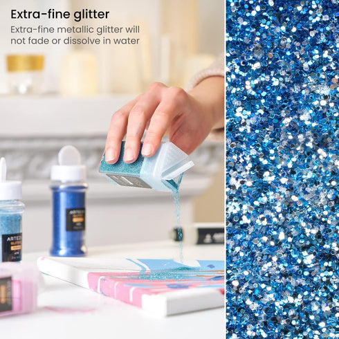 Arteza Fine Glitter Set, 6 x 2-oz Bottles, Ocean-Toned Glitter for Resin, Glue, Acrylic Paint, Arts and Crafts Supplies for Creating DIY Projects ...