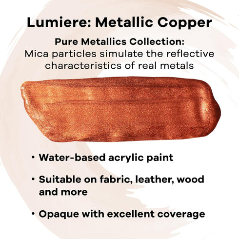 Jacquard Lumiere 2.25oz Fabric Paint Metallic Copper - Metallic Paint for Fabric, Leather, Canvas, Paper and Wood - Light-bodied Metallic Acrylic ...