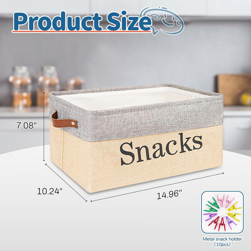 Snack Organizer for Countertop, Snack Storage Containers for Pantry with 10 Chip Clips, Burlap Snack Basket Organizer and Snack Bin for Kitchen Or...
