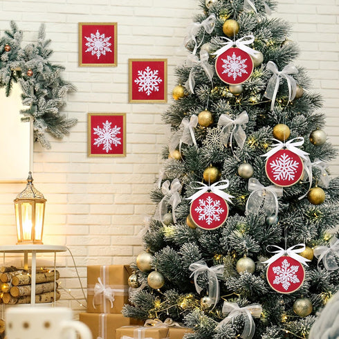 6 Sets Winter Embroidery Kit for Beginners Snowflakes Christmas Cross DIY Needlepoint Kit with Patterns, Instructions, Embroidery Hoops, Threads, ...
