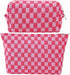2-Pack Makeup Bag For Women - Large Checkered Knitted Cosmetic Bags&Small Makeup Pouch Aesthetic Design Travel Toiletry Bag Skincare Bag Car Stora...