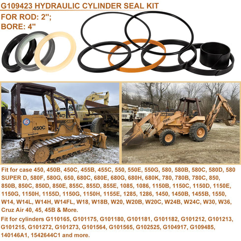 for Case 1543273C1/Case G109423/Case G105545 Hydraulic Cylinder Seal Kit (for Rod Size: 2'', Bore Size: 4'') for Case 450 455 550 580 650 680 780 ...