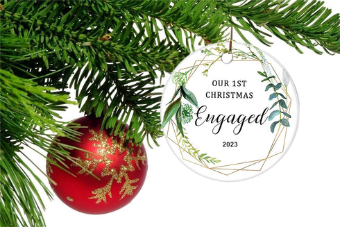 JUPPE Our First Christmas Engaged Ornament 2024 Mr & Mrs Fiancee Fiance Newly Engaged Decoration Romantic Couples Ideas Gifts (White-2)...