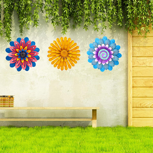 LITIALLY 12 Inches Metal Flower Wall Art Garden Decor Cute Flowers Decorations, Bathroom Wall Decor Hanging for Outside Yard Porch Lawn (Yellow)...