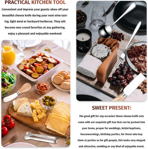 Charcuterie Board Accessories Spreader Knife Set Cheese Butter Spreader Knife Charcuterie Utensils with Wooden Handles Mini Serving Tongs Spoons F...