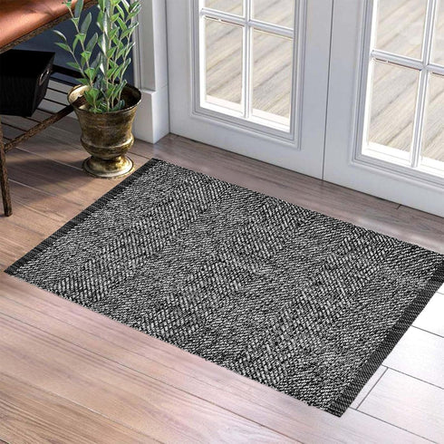 Boho Bathroom Rug,2'x3'Black Cream Entryway Rug Cotton Farmhouse Front Door Mat Machine Washable Throw Rug Reversible Kitchen Floor Mat for Bedroo...