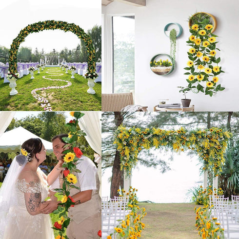 2 Pack 8.8FT Artificial Sunflower Garland with 100 LED Fairy String Lights,Fake Vines Faux Sunflowers Hanging Garland Silk Flowers Hanging Plant f...