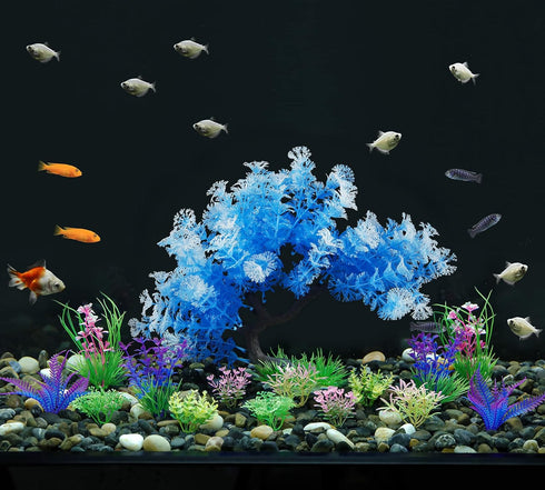 MyLifeUNIT Fish Tank Decorations, 15 Pack Artificial Aquarium Plants Tree Set for Fish Tank Decor (Bule Set)...