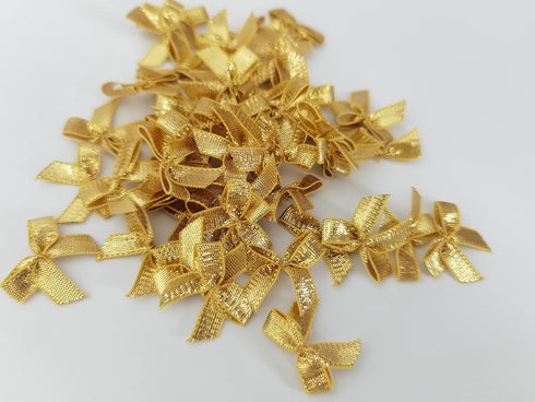 50pcs 1-Inch Mini Ribbon Bows for Crafts Metallic Ribbon Ornaments Mini Christmas Bows Appliques Craft for Sewing,Scrapbook(Gold)...