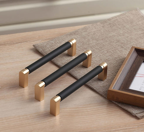 1 Pack Black and Gold Handles for Cabinets, 6-3/10 Inch Hole Centers Gold Drawer Pulls, Dresser Hardware and Handles for Cabinets and Drawers...