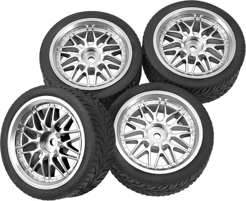 OD 2.55" Rubber Tires & Plastic Wheel Rims 12mm Hex Hub Compatible with HSP Tamiya HPI Kyosho Redcat ExceedRC 1/10 On-Road Touring Car,WLtoys 1/14...
