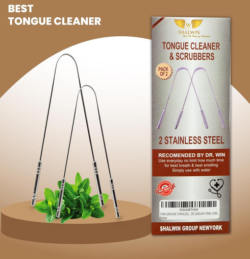 TONGUE CLEANER 100% GENUINE STAINLESS STEEL (PACK OF 2) TONGUE SCRAPER BY DR. WIN STOP BAD BREATHE,LIMPIADOR DE LENGUAY ORAL CARE…...