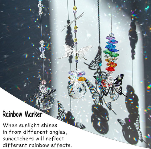 H&D HYALINE & DORA Crystal Suncatcher Window Hanging Ornament Crystals Ball Prism Rainbow Maker Butterfly Decor Pendant Set for Home Garden...