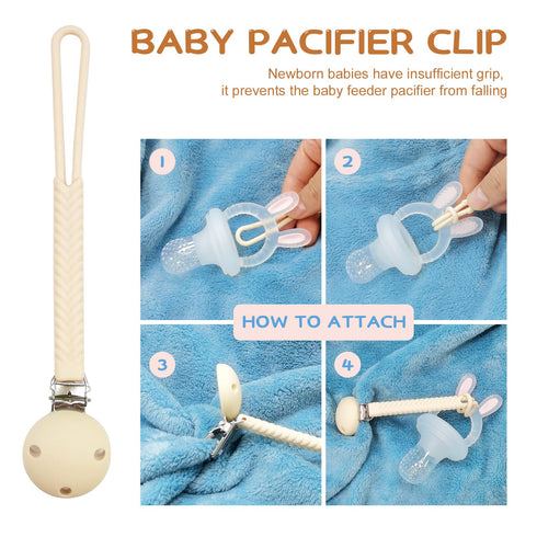 Baby Fruit Feeder Set, BPA Free Baby Food Feeder Food Grade Silicone Feeder for Baby with Freezer Tray and Pacifier Chain (Brown Rabbit)...