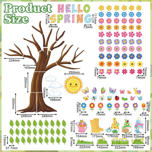 150 Pcs Spring Classroom Tree Bulletin Board Set Hello Spring Bulletin Board Decorations Flowers Green Leaves Woodland Cutouts Bulletin Board Stic...