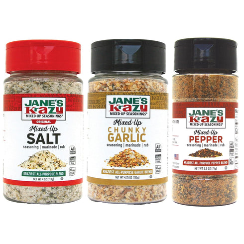 Jane's Krazy Mixed Up Seasonings Variety Pack of 3 - Mixed-Up Salt Pepper and Garlic...