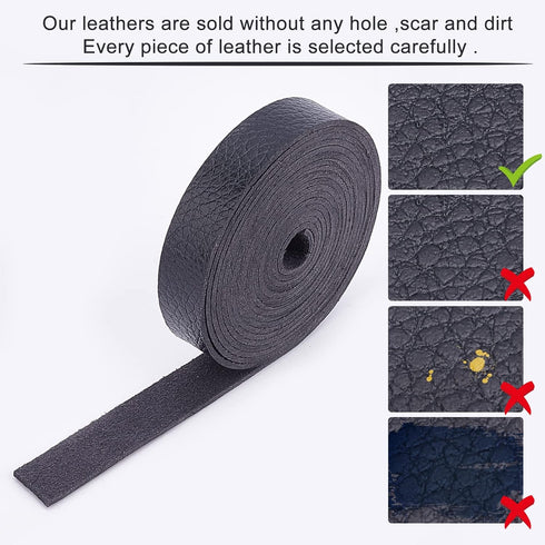 GORGECRAFT Black Leather Strap Strip 0.5 Inch Wide 79 Inch Long Lychee Pattern Leather Belt Strips Wrap Single Sided Flat Cord for DIY Crafts Clot...