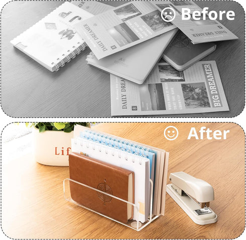 Desk Mail Organizer, 2 Section Clear Acrylic File Holder Letter Organizer, Vertical Lightweight Modern Envelope Holder Desk Accessories & Workspac...