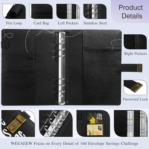 Envelopes Money Saving Challenge, Budget Binder Savings Challenge Book with Coded Lock(Black)...