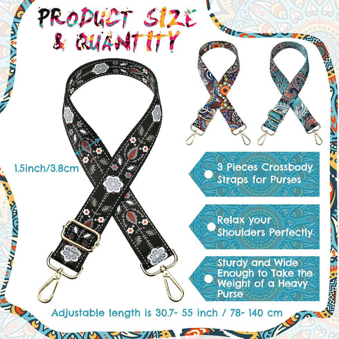 Weewooday 3 Pieces Crossbody Straps Adjustable Purse Straps Replacement handbag Strap Guitar style Strap for Women...