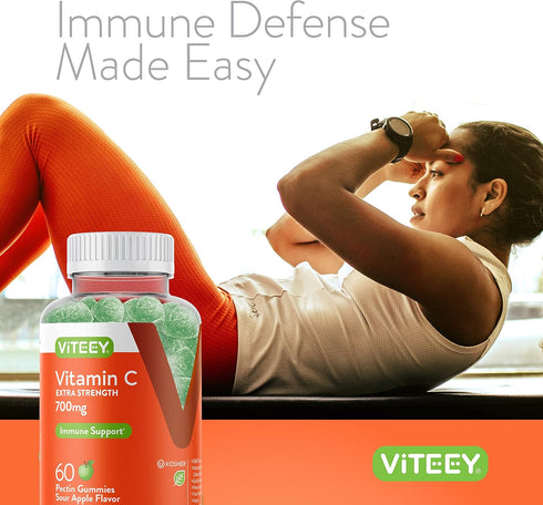 Vitamin C Gummies for Adults & Teens, 700mg Extra Strength - Immune Support Gummies - Immune Booster - Vegan, Gelatin Free, Gluten Free - Tasty Vi...