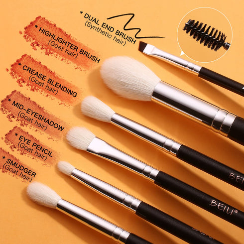 BEILI Eye Makeup Brushes 6pcs Eyeshadow Brushes Natural Goat Professional Makeup Brushes Set for Eyeshadow, Blending, Eyebrow, Highlighter...