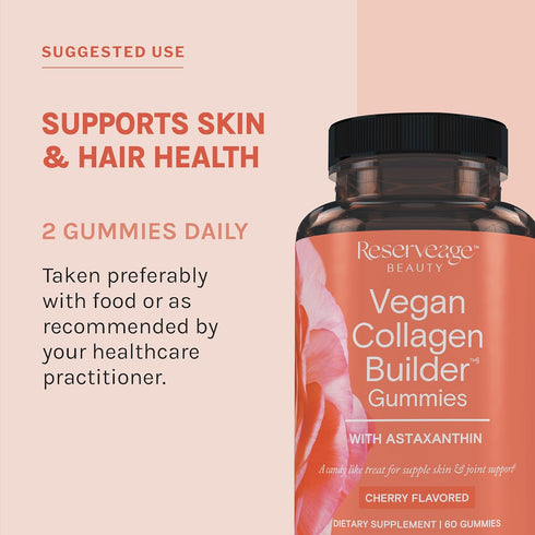Reserveage Vegan Collagen Builder Gummies with Astaxanthin & Vitamin C - Antioxidant Supplement for Skin Elasticity & Hydration - Joint Support Su...