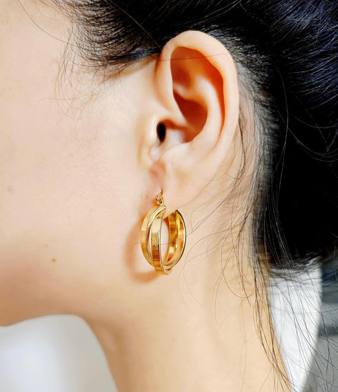 Chunky Gold Hoop Earrings For Women - 14k Gold Plated Geometric Double Hoop Statement Earrings, Hypoallergenic Earrings For Women, Gold Jewelry Fo...