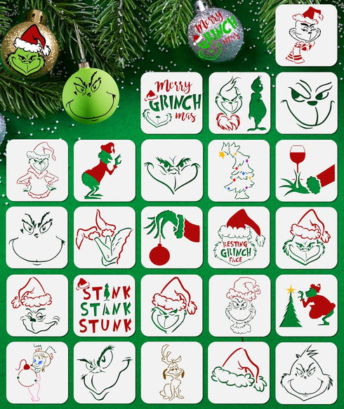 24PCS Small Christmas Stencils for Painting,3x3Inch Reusable Christmas Stencils for Making Christmas Ornaments/Wood Slice/Holiday Cards...