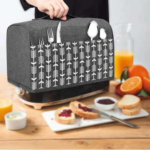 Yarwo 2 Slice Toaster Cover with Pockets and Top Handle, Nylon Toaster Cover Fits for Most Standard 2 slice Toasters, Gray with Arrow...