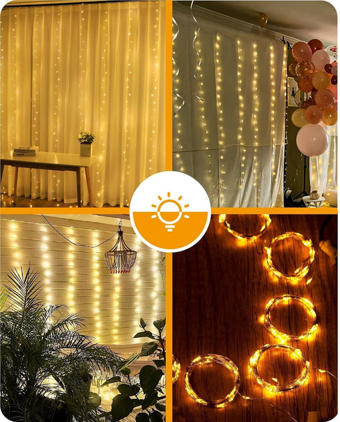 Curtain Lights 300 LED Twinkle Fairy Lights with Remote USB Powered for Wedding Christmas Backdrop for Bedroom Home Room Decor (Warm White)...