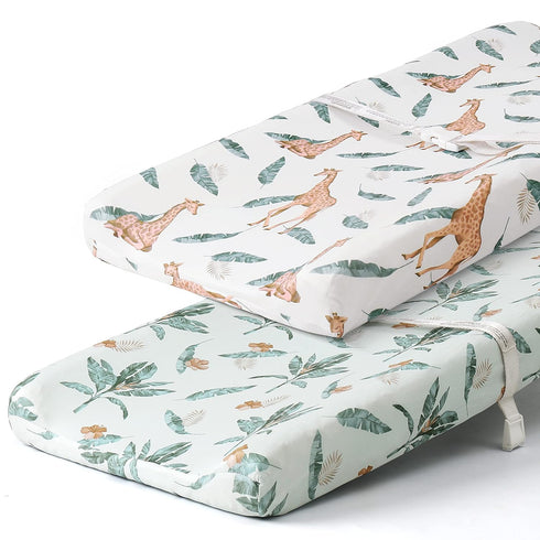 Stretchy Changing Pad Covers BROLEX Carddle Sheet Set for Baby Boys Girls,2 Pack Jersey Knit,Giraffe Leaf...