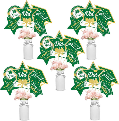 Green and Gold Graduation Decorations Set of 24 Class of 2025 Table Decor Congrats Grad Party Centerpiece Sticks Table Toppers Graduation Party Su...