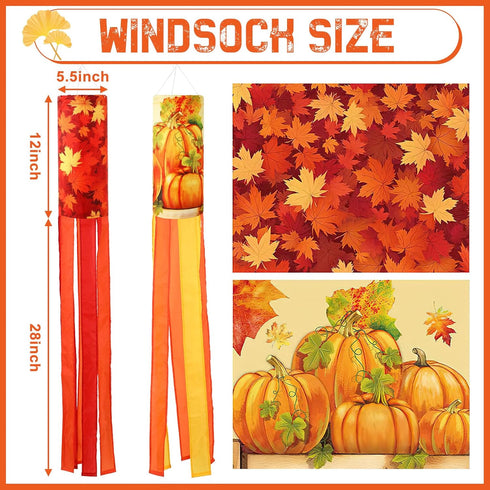 NOVWANG 2 Pieces 40 Inch Fall Windsocks?Pumpkin Maple Leaf Wind Socks for Outside Decor Hanging Flag for Home Garden Yard Wall Balcony Decoration...