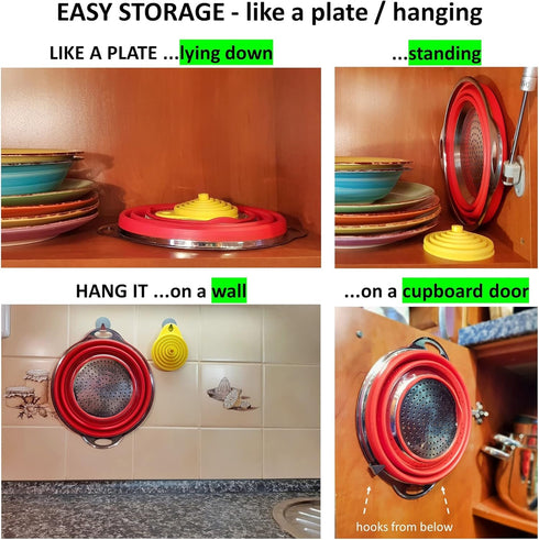 Collapsible Colander and Funnel - Stainless Steel Meets Red Silicone. RV Accessories for Inside, Camper Organization and Storage Idea, Motorhome, ...