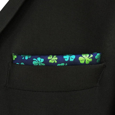 SHLAX&WING Clover Mens Pocket Square for Wedding Party Blue Green Handkerchief...
