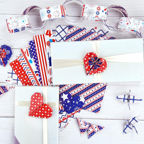 Morcheiong 30 Sheets 4th of July Pattern Paper Set A4 Size Decorative Paper Double-Sided Craft Origami Paper for Independence Day Scrapbooking Car...