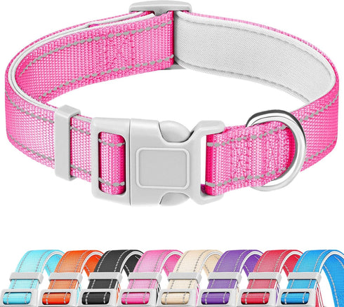 Reflective Dog Collar, Soft Neoprene Padded Breathable Nylon Pet Collar Adjustable for Medium Dogs, Pink, Medium...