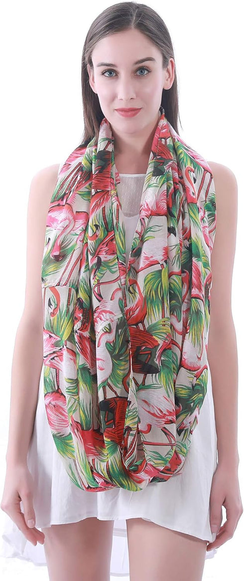 Lina & Lily Vintage 1950s Flamingo Print Women's Infinity Scarf Lightweight...