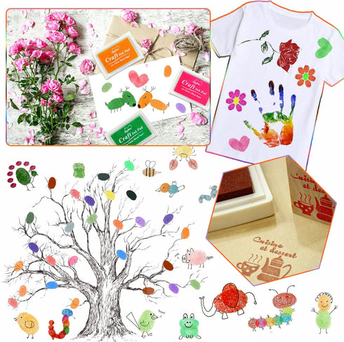 Craft Ink Pad for Rubber Stamps, Paper, Wooden, Fabric, Scrapbooking, Non-Toxic Finger Ink Pads for Kids (Black)...