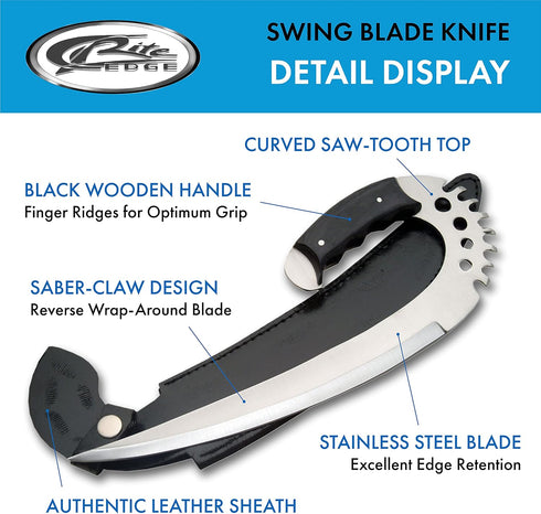 Szco Supplies 12" Fantasy Wrap-Around Swing Blade Battle Knife Saber-Claw with No-Slip Black Wood Handle Grip...