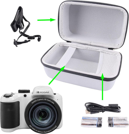 WERJIA Hard Carrying Case for KODAK PIXPRO AZ401/AZ405/AZ425/AZ255 Digital Camera,Fits USB Cable and Extra Batteries (grey)...