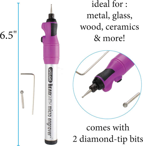 The Beadsmith Micro Engraver w/Spotlight, 6.25', Battery Operated (2xAAA), 2 Round Diamond-Tip Bits and Hex Key, Engraver, Polisher, Sander- for M...