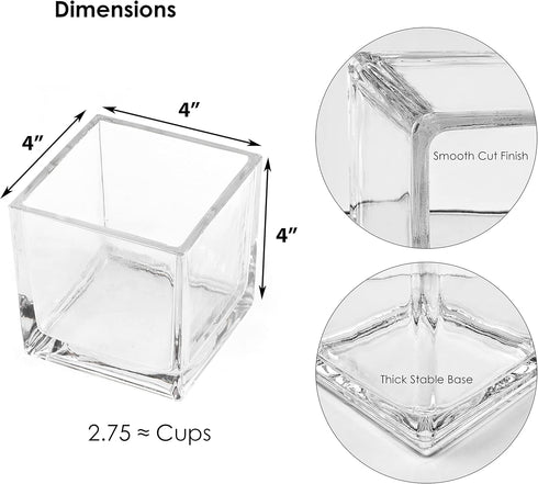 CYS EXCEL Glass Cube Vase 4"x4"x4" | Square Wedding Flower Vase Centerpieces | Cubic Glass Candle Holder...