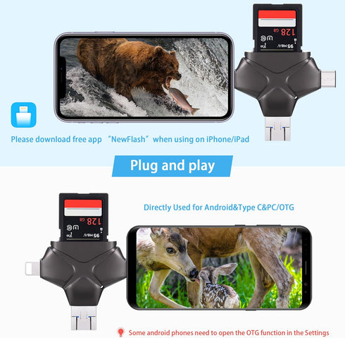 4 in 1 Trail Camera Viewer, Memory Card Reader Compatible with iPhone/Ipad/Android/Computer/Camera/Type C, Hunting Photo & Video Viewer, Gift for ...