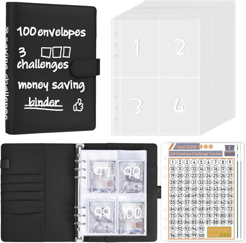 100 Envelopes Money Saving Challenge Binder, A5 Budget Planner Savings Challenge Books with Cash Envelopes, Easy and Fun Way to Save $5,050, 500, ...