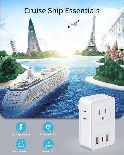 European Travel Plug Adapter, Type C International Power Adaptor Charger with 4 AC Outlets 3 USB Ports(1 USB C), US to Most Europe EU German Frenc...